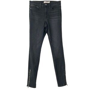 Athleta Sculptek Jeans Women Size 6 Black Ultra Skinny Moto Zip Hem